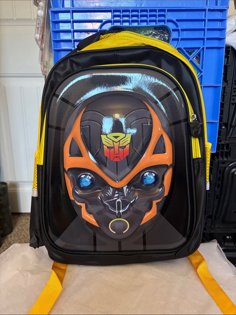 Kids Transformers Helmet-Front Backpack - Black & Yellow